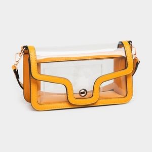 Yellow Transparent Clear Rectangle Bag Purse Shoulder Leather Casual See Through